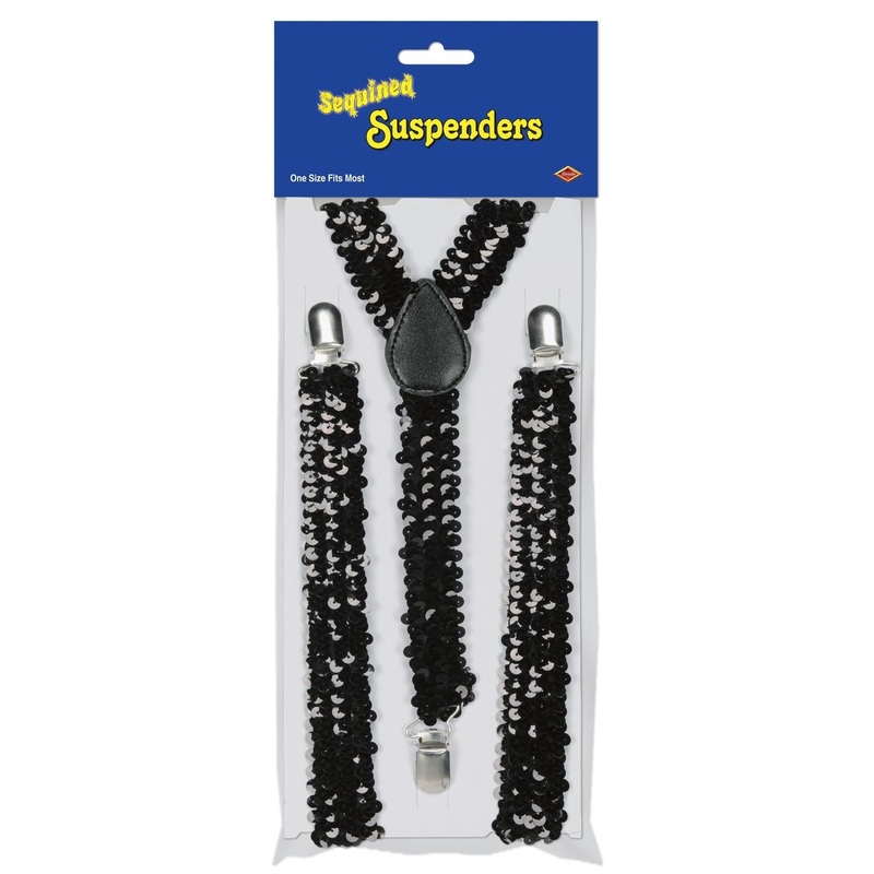 12 Pack Beistle Sequined Suspenders - black - adjustable