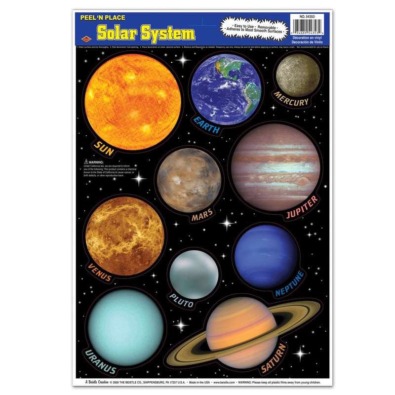 12 Pack Beistle Solar System Party Peel 'N Place Cling Sheets