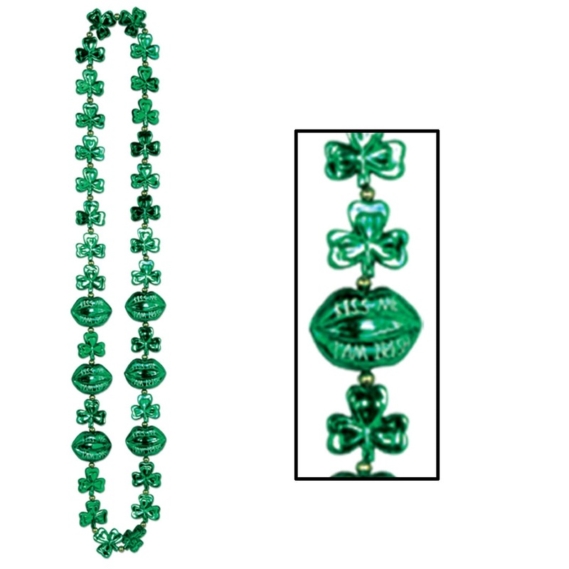 12 Pack Beistle St. Patrick's Day Shamrock Bead Necklaces with Kiss Me Lips
