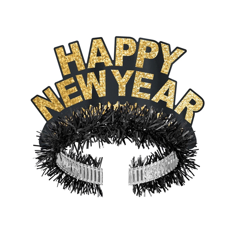 24 Pack Beistle Pkgd Black/Gold Happy New Year Regal Tiaras