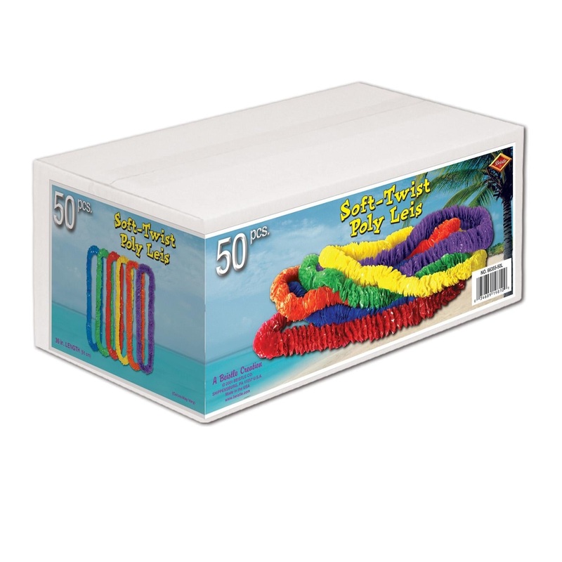 50 Pack Beistle Luau Party asst Colors Soft-Twist Poly Leis