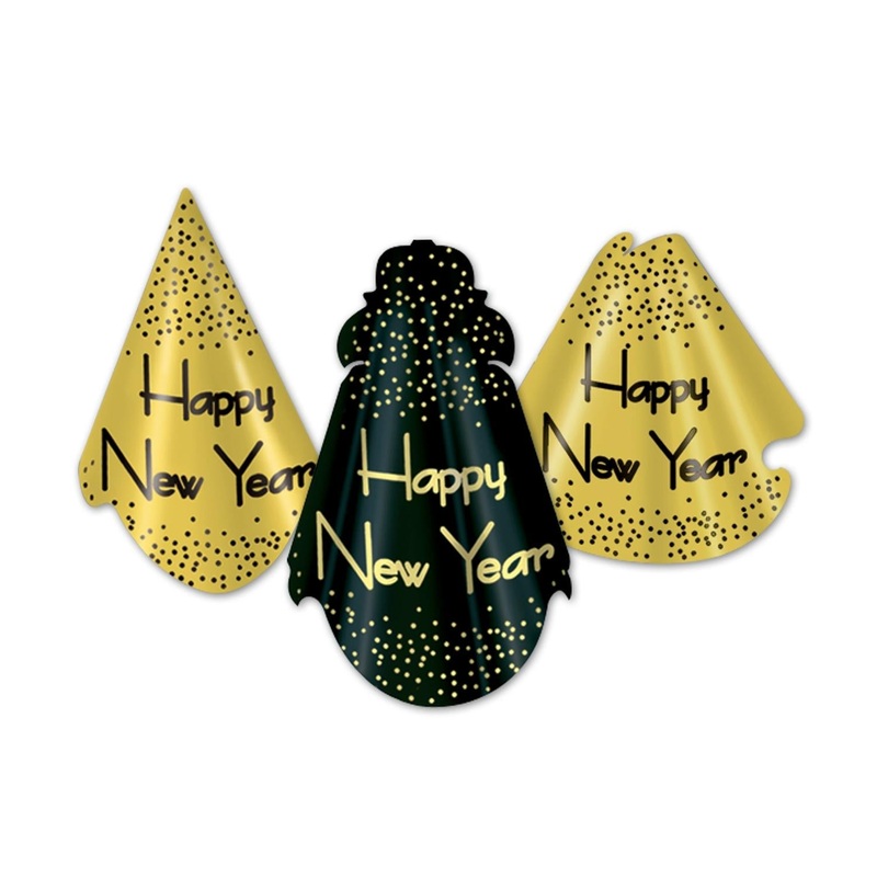 50 Pack Beistle Sparkling Black and Gold New Year's Eve Party Hats