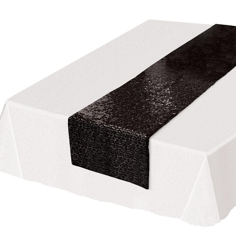 12 Pack Beistle Sequined Party Table Runner - black