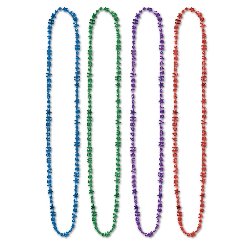 144 Pack Beistle Happy New Year Bead Necklaces- Asst Colors
