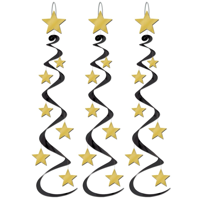 18 Piece Beistle New Year's Eve Star Whirls black/gold