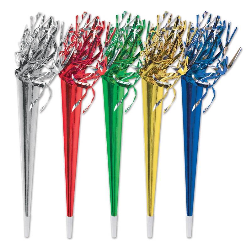 25 Pack Beistle New Year's Eve Tasseled Trumpet Noisemakers asst colors