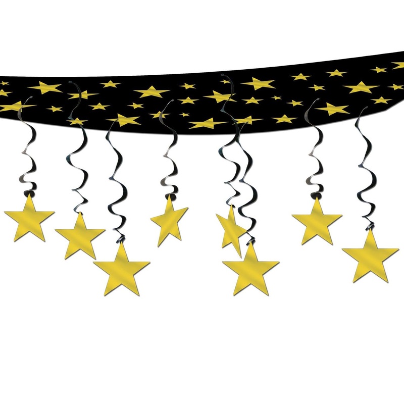 6 Pack Beistle The Stars Are Out Party Ceiling Decoration - black/gold