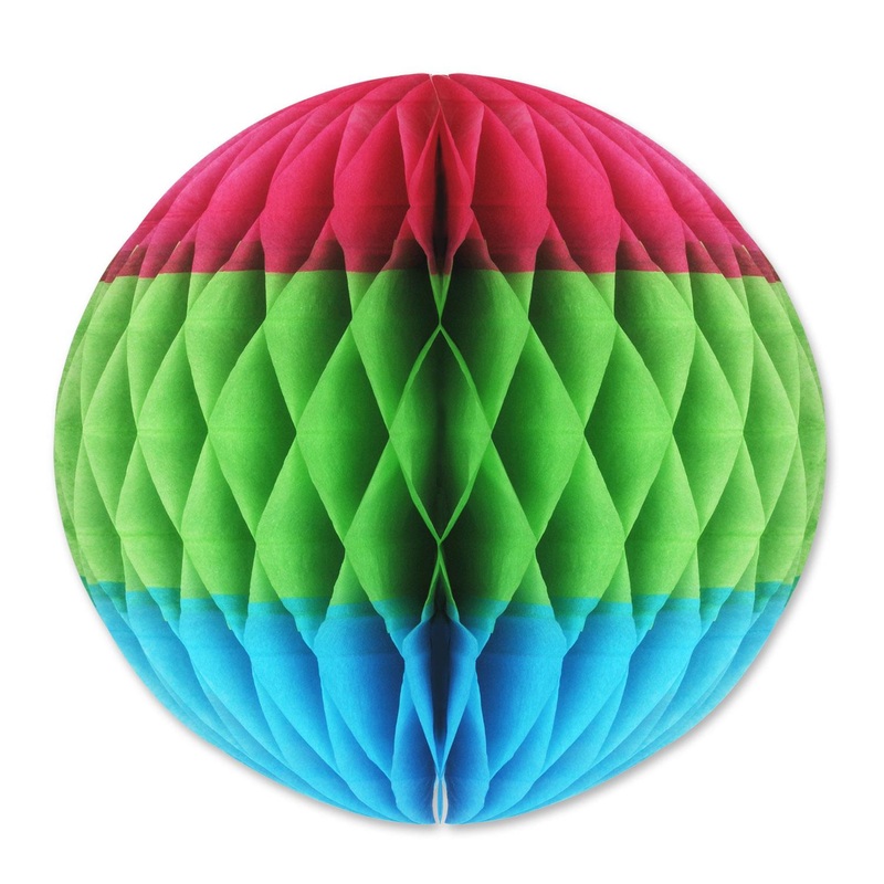 12 Pack Beistle Tri-Color Tissue Ball Decoration- cerise - Light green - turquoise