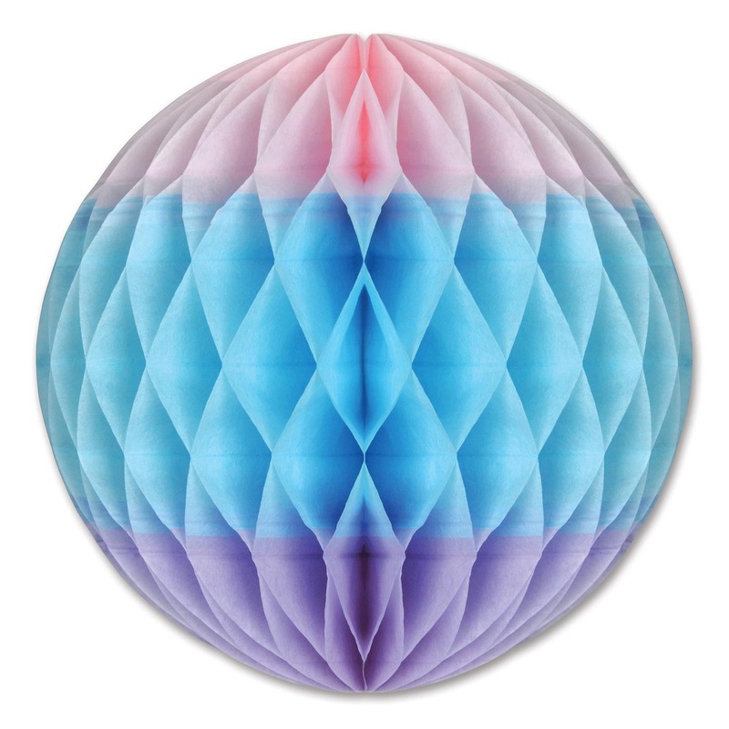 12 Pack Beistle Tri-Color Tissue Ball Decoration - pink - Light blue - lavender