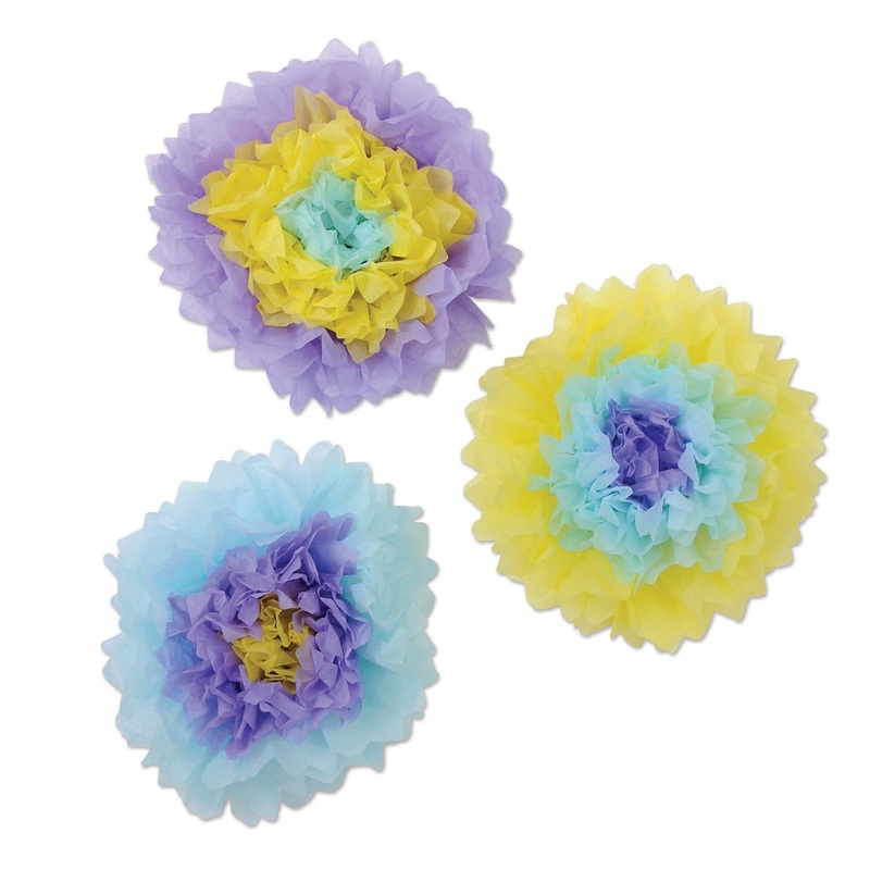 36 Piece Beistle Tissue Flowers Party Decoration blue - lavender - yellow