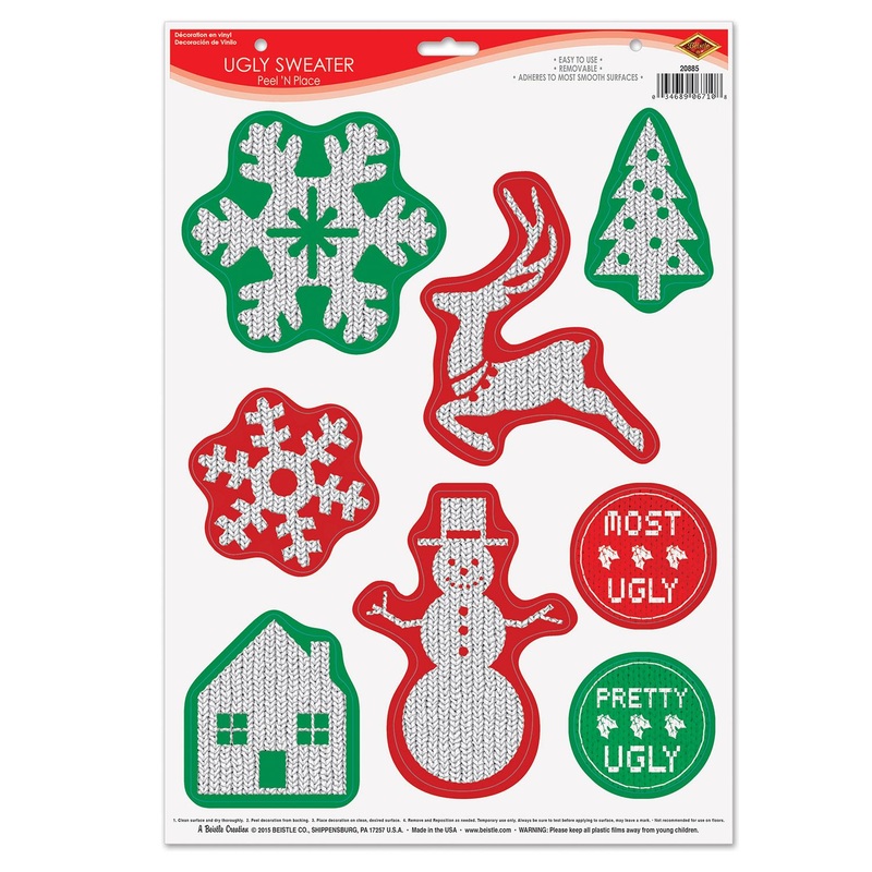 96 Piece Beistle Christmas Ugly Sweater Peel 'N Place Clings