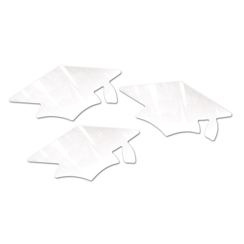 18 Pack Beistle White Metallic Grad Cap Graduation Party Cutouts