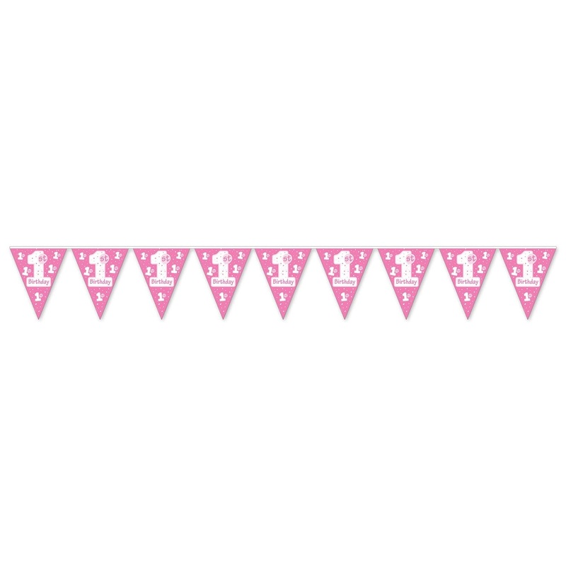 12 Pack Beistle 1st Birthday Party Pennant Banner - pink