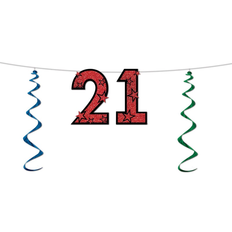 12 Pack Beistle 21st Birthday Party Glittered Streamer