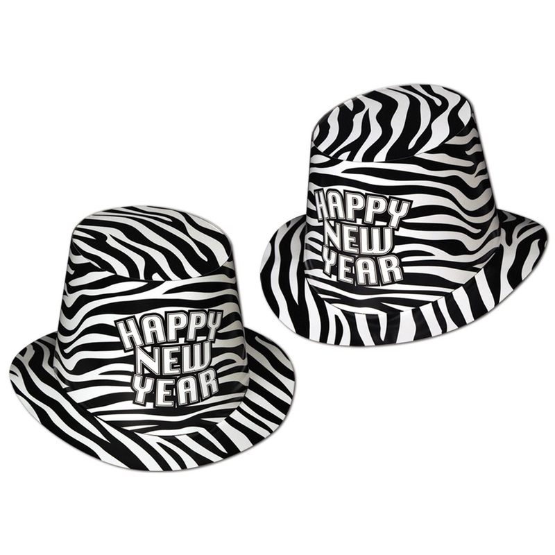 25 Pack Beistle Zebra Print New Years Party Hi-Hat