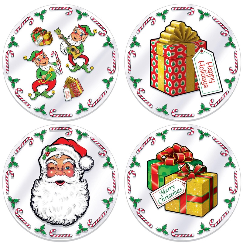 48 Pack Beistle Christmas Plastic Santa's Workshop Round Placemats
