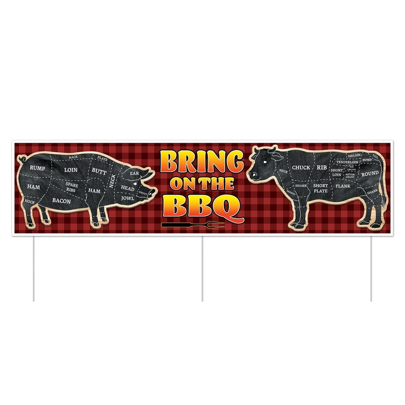 6 Pack Beistle Plastic Jumbo Bring On The BBQ Party Yard Sign