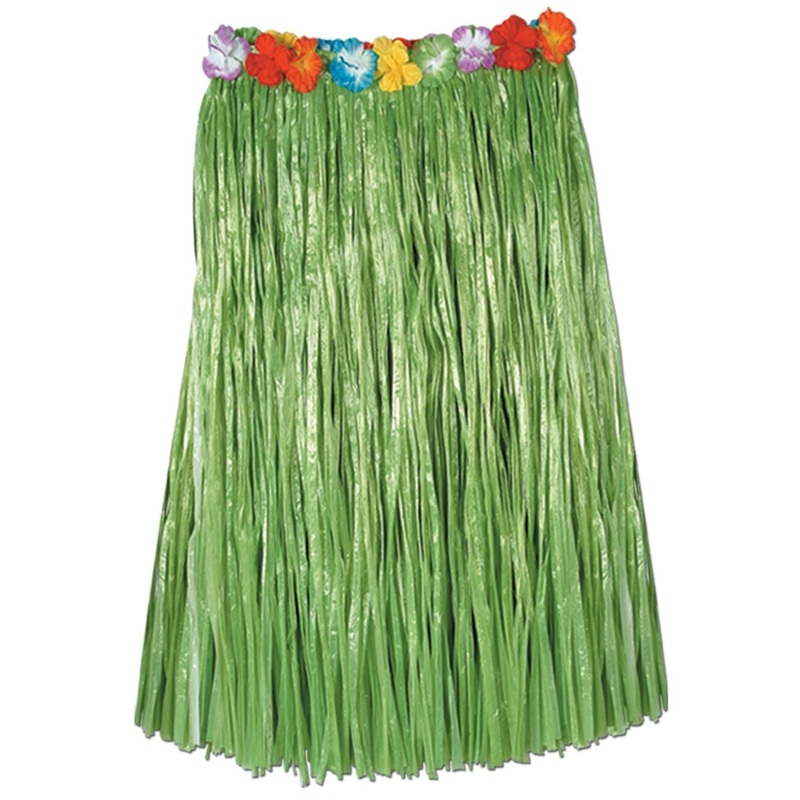 12 Pack Beistle Adult Artificial Grass Hula Skirt - green - with floral waistband