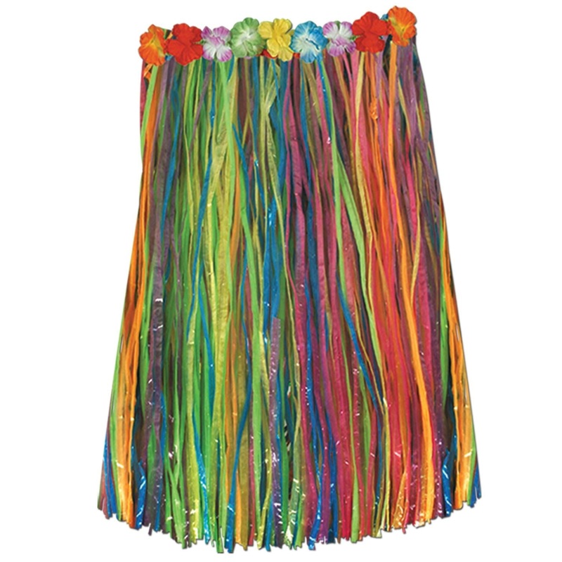 12 Pack Beistle Adult Artificial Grass Hula Skirt - multi-color - with floral waistband