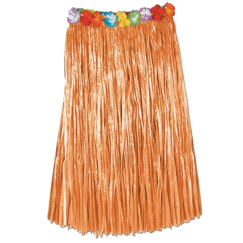 12 Pack Beistle Adult Artificial Grass Hula Skirt - natural - with floral waistband