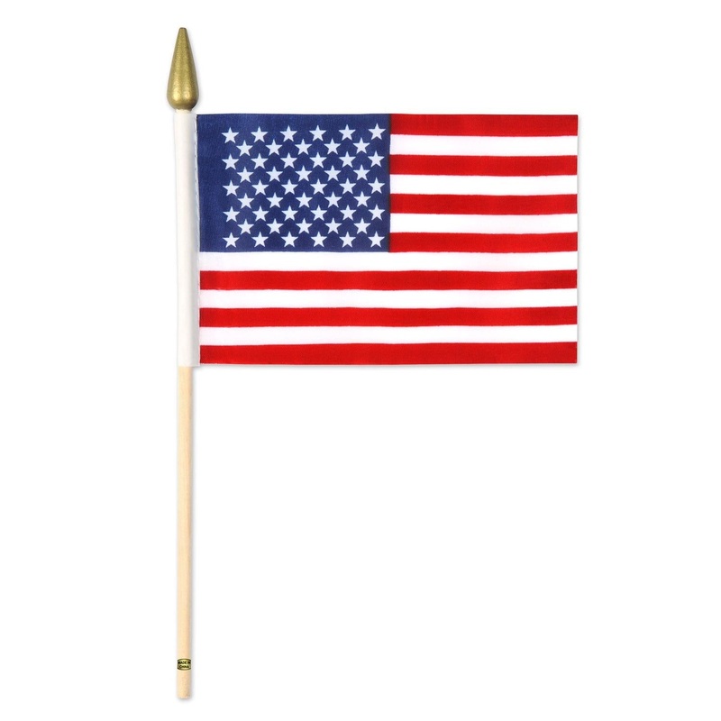 12 Pack Beistle American Flag - Fabric - with 10.5 spear-tipped wooden stick