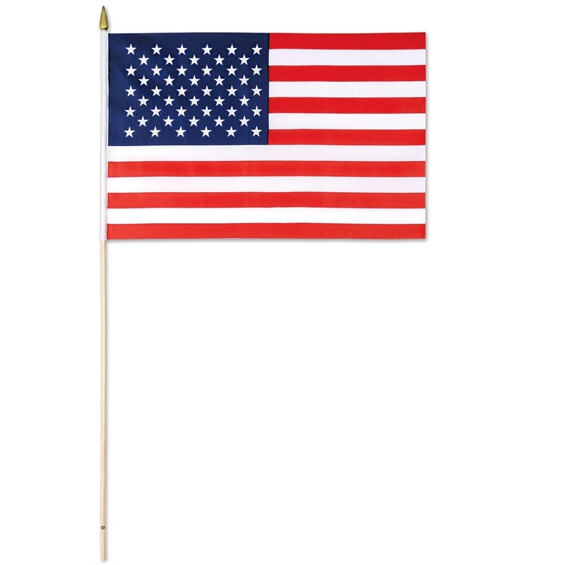 12 Pack Beistle American Flag - Fabric - with 30 spear-tipped wooden stick