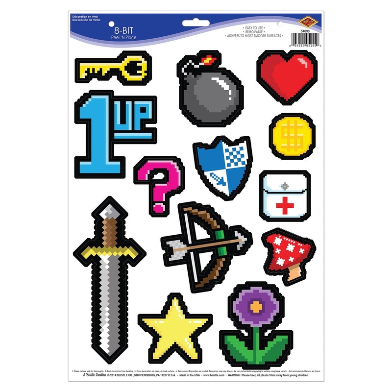 156 Piece Beistle 8-Bit Party Peel 'N Place Clings