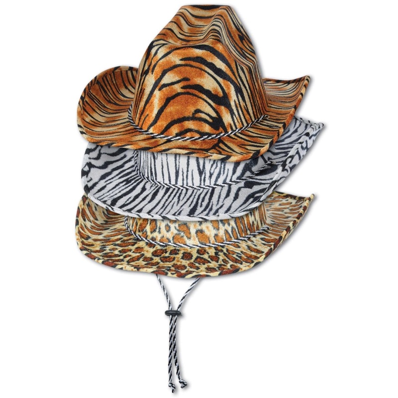 6 Pack Beistle Animal Print Cowboy Hat