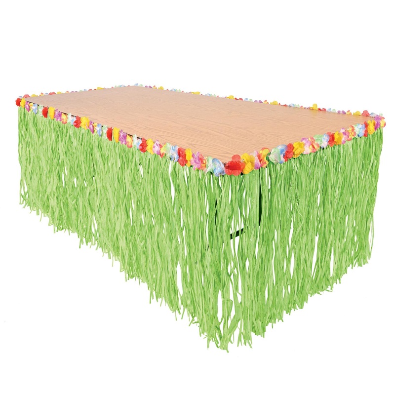 6 Pack Beistle Luau Party Artificial Grass Table Skirt - green - with floral trim
