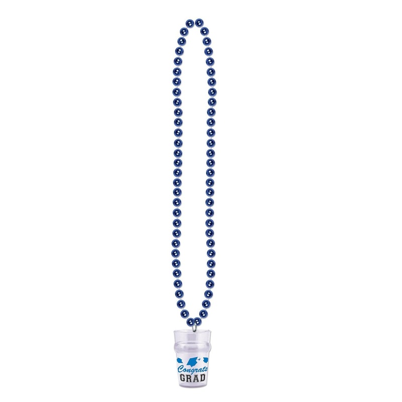 12 Pack Beistle Bead Necklace with Grad Graduation Party Glass - blue