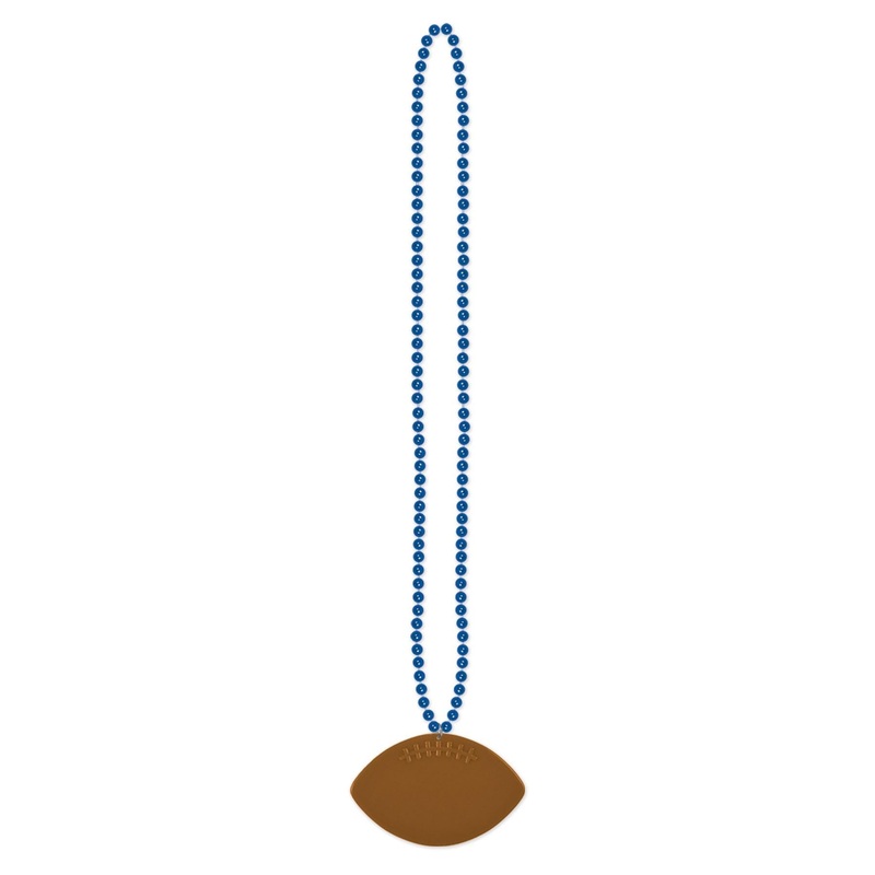 12 Pack Beistle Blue Party Bead Necklaces with Football Medallion