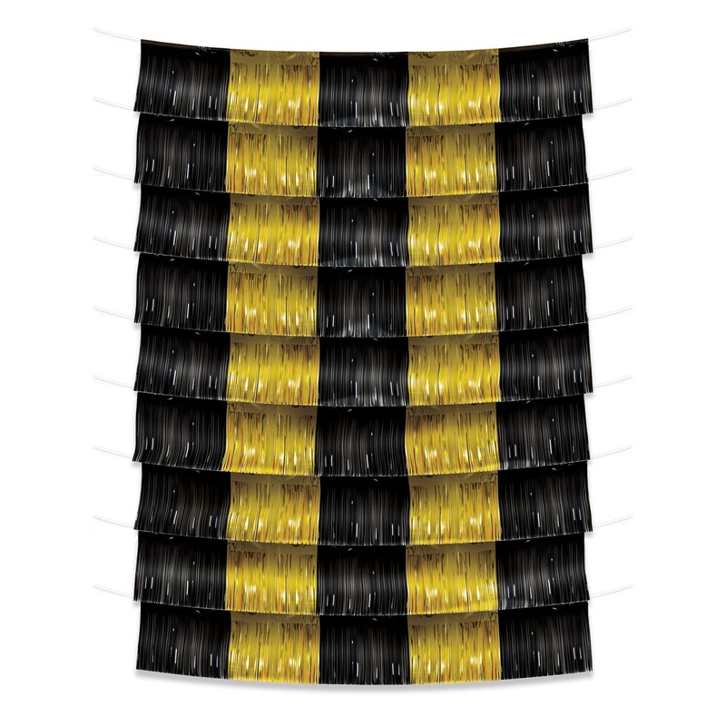 12 Pack Beistle Black and Gold Metallic Party Fringe Garland Backdrop