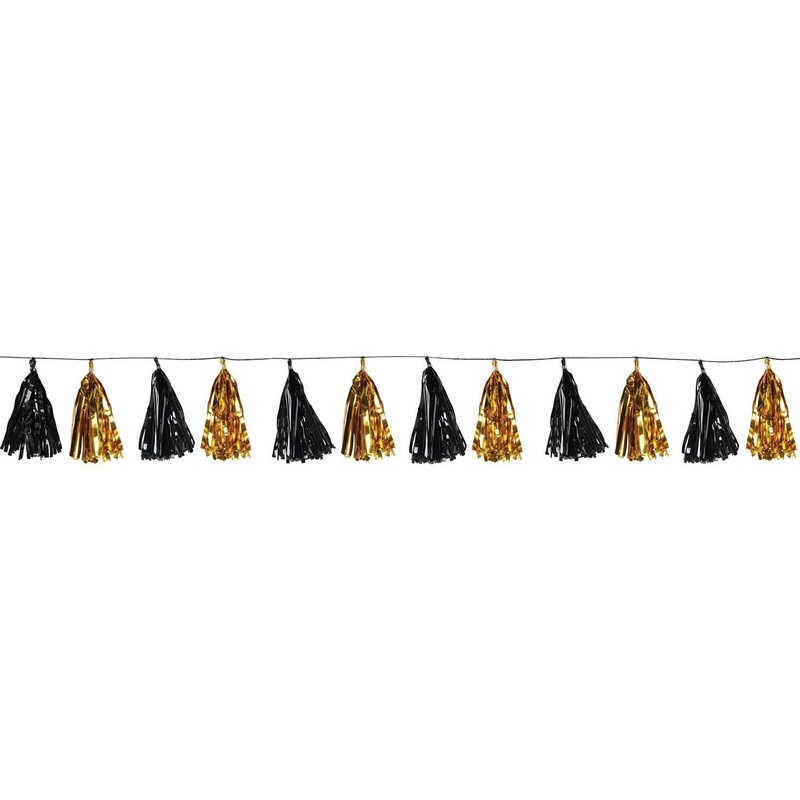 12 Pack Beistle Metallic Tassel Party Garland - black/gold