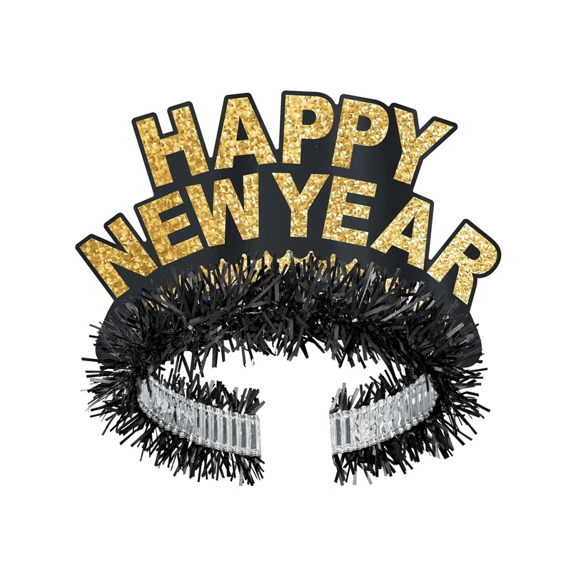 50 Pack Beistle Black/Gold Happy New Year Regal Tiara