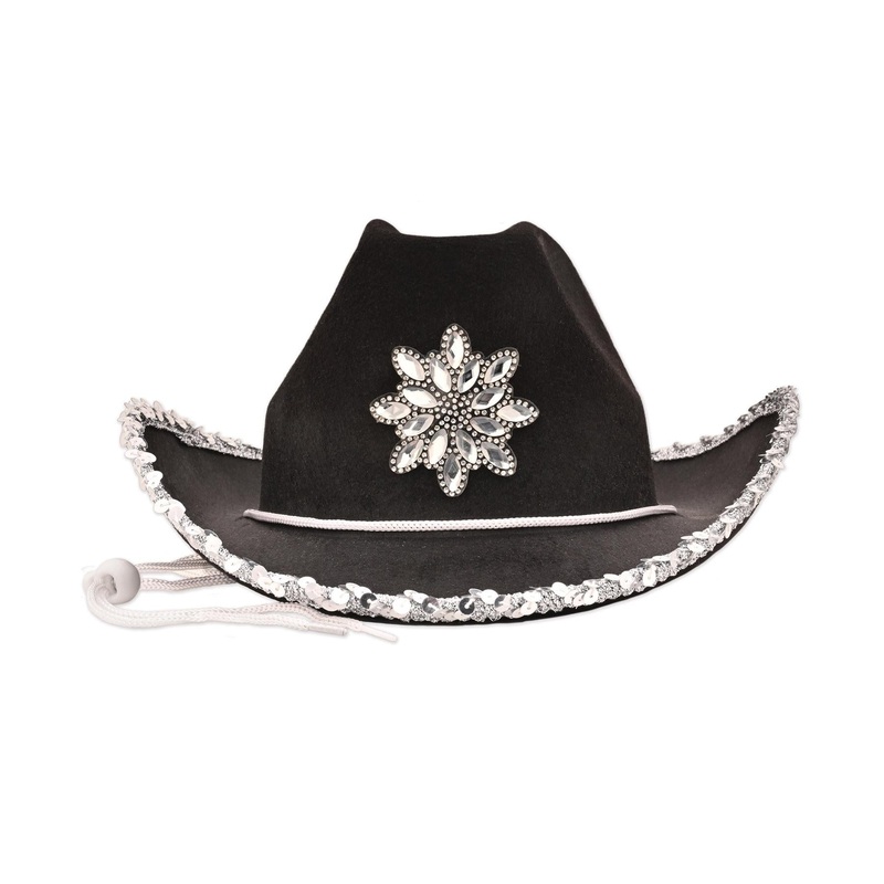 6 Pack Beistle Black Felt Cowgirl Hat with Gemstones