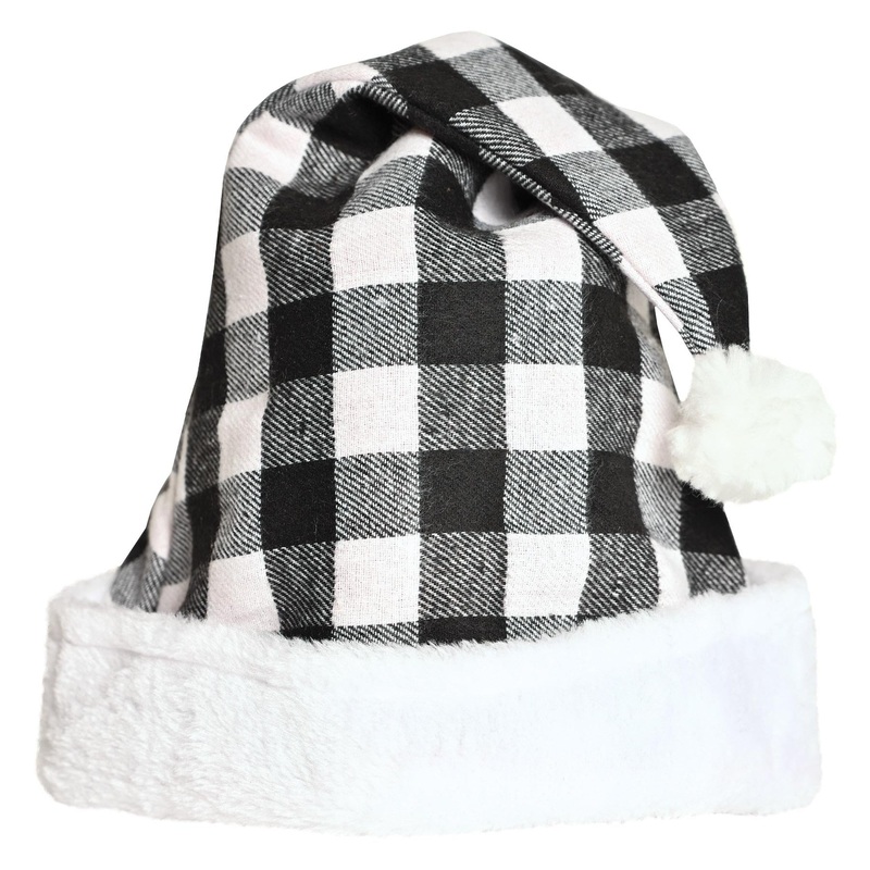 12 Pack Beistle Christmas Plaid Santa Hat - Black & White