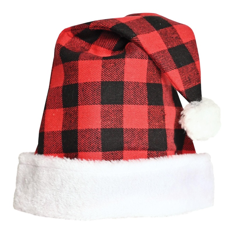 12 Pack Beistle Christmas Plaid Santa Hat - Red & Black
