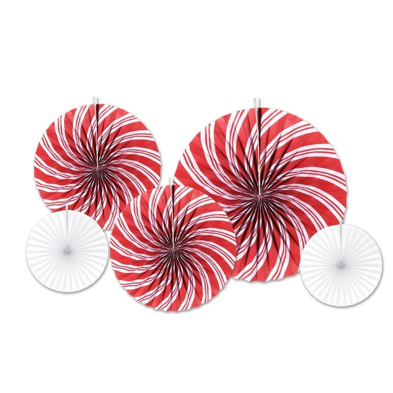 60 Piece Beistle Christmas Peppermint Accordion Paper Fans