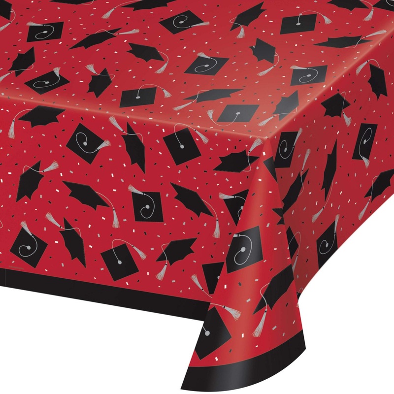 Classic Red Graduation 54 inch x 102 inch Plastic Table Cover