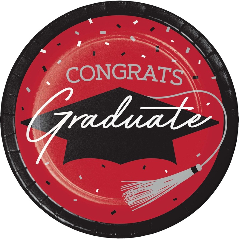 Classic Red Graduation 8.75 Inch Paper Plates (18/Pkg)