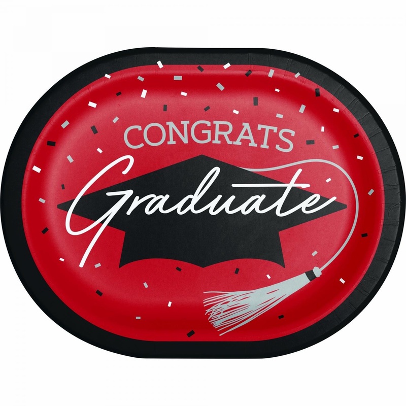 Classic Red Graduation Paper Oval Platters, 10" X 12" (8/Pkg)