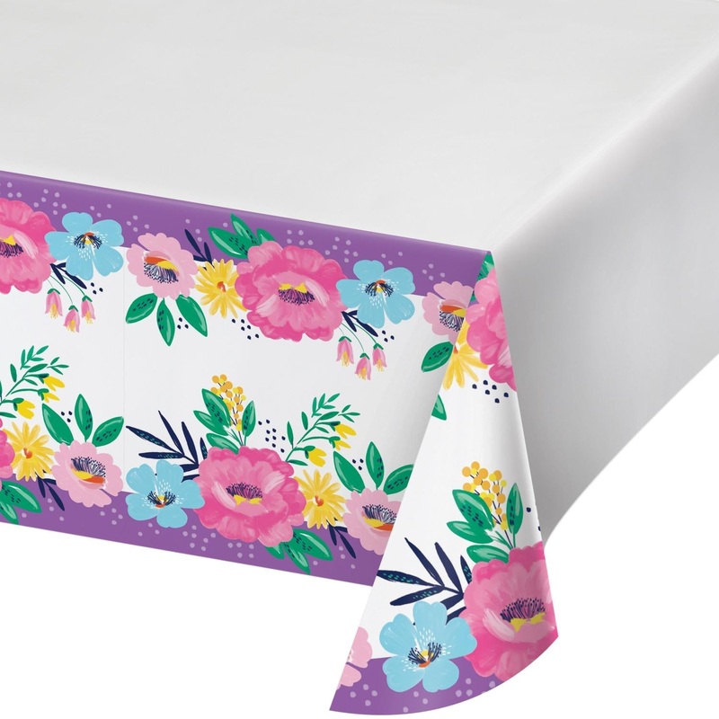 Fresh Florals Easter Paper Tablecover Border Print, 54"x 96"