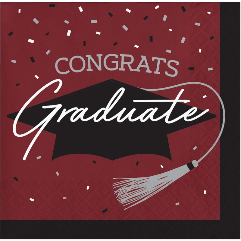 Burgundy Graduation Beverage Napkins (36/Pkg)