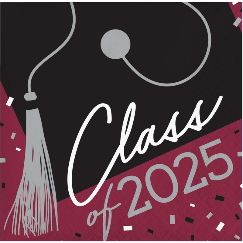 Burgundy Graduation Class of 2025 Beverage Napkins (36/Pkg)