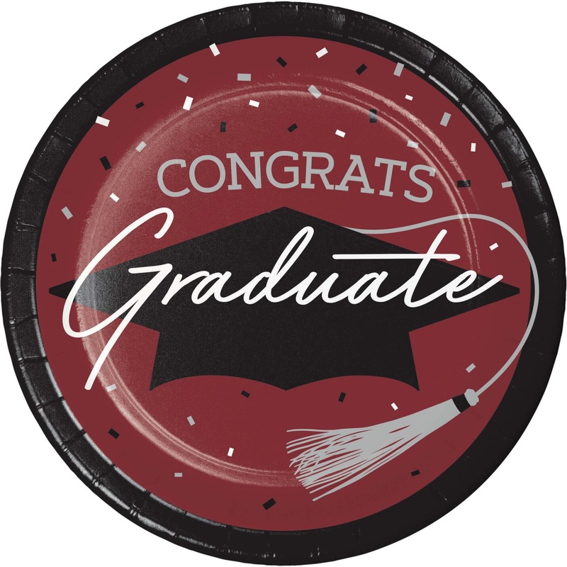 Burgundy Graduation Paper 6.75 Inch Dessert Plates (18/Pkg)