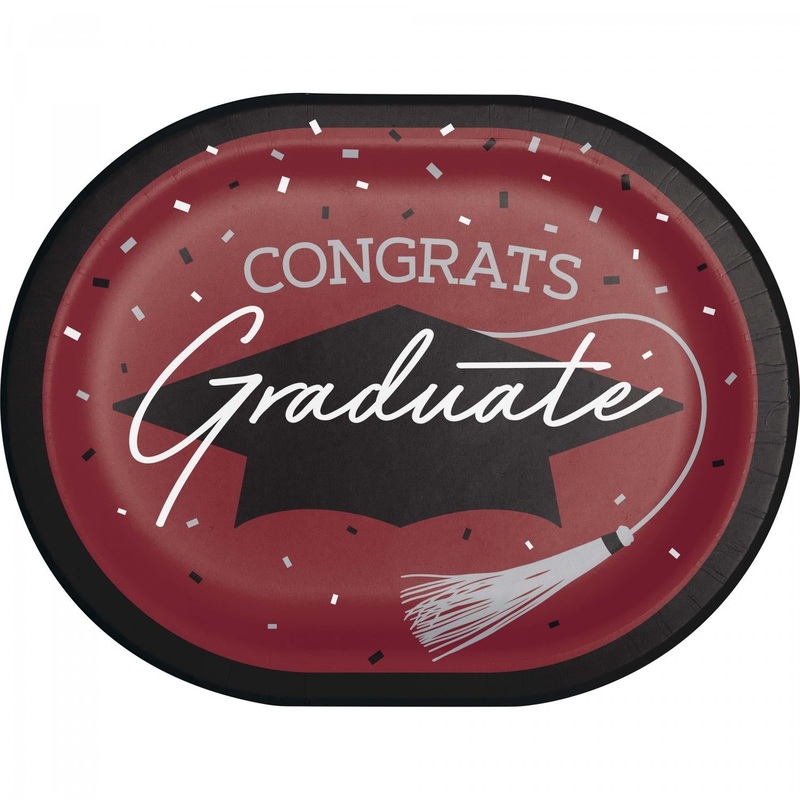 Burgundy Graduation Paper Oval Platters, 10" X 12" (8/Pkg)