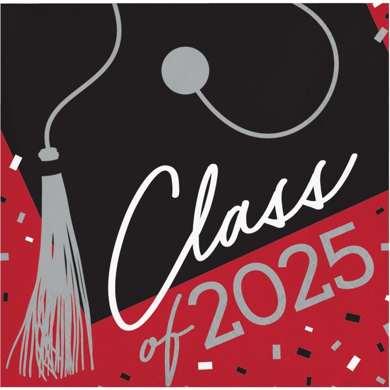 Classic Red Graduation Class of 2025 Beverage Napkins (36/Pkg)