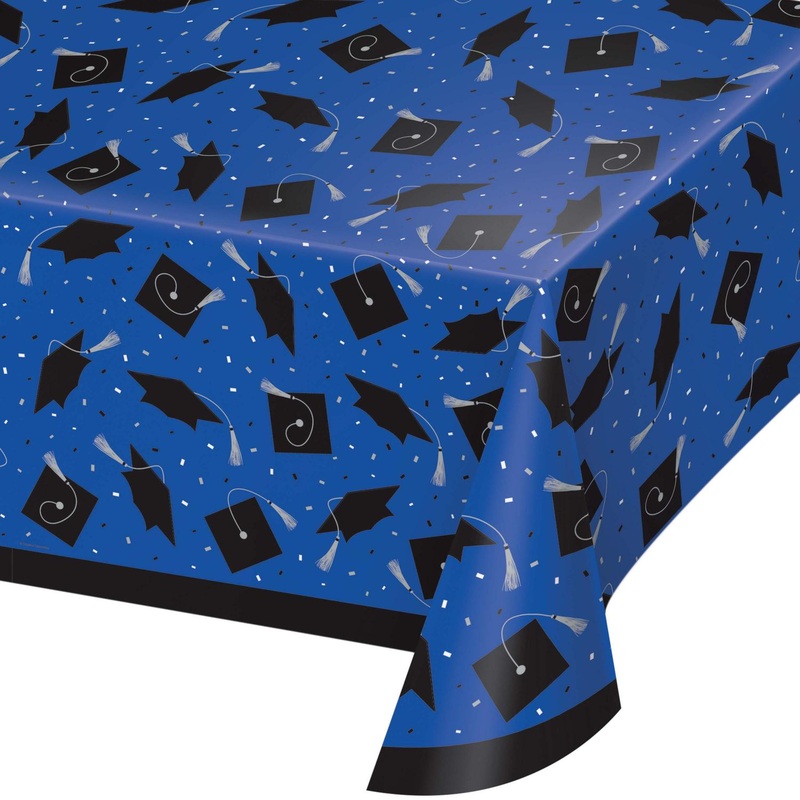 Cobalt Blue Graduation 54 inch x 102 inch Plastic Table Cover