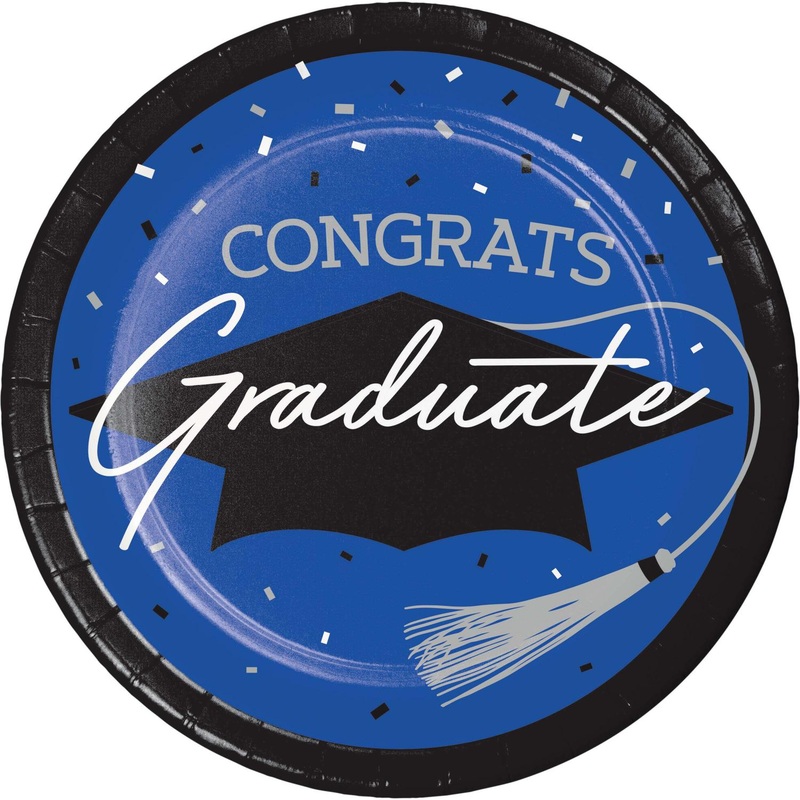 Cobalt Blue Graduation Paper 8.75 Inch Dessert Plates (18/Pkg)