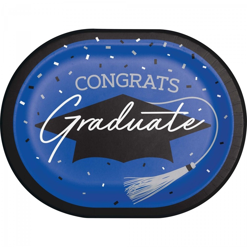 Cobalt Blue Graduation Paper Oval Platters, 10" X 12" (8/Pkg)